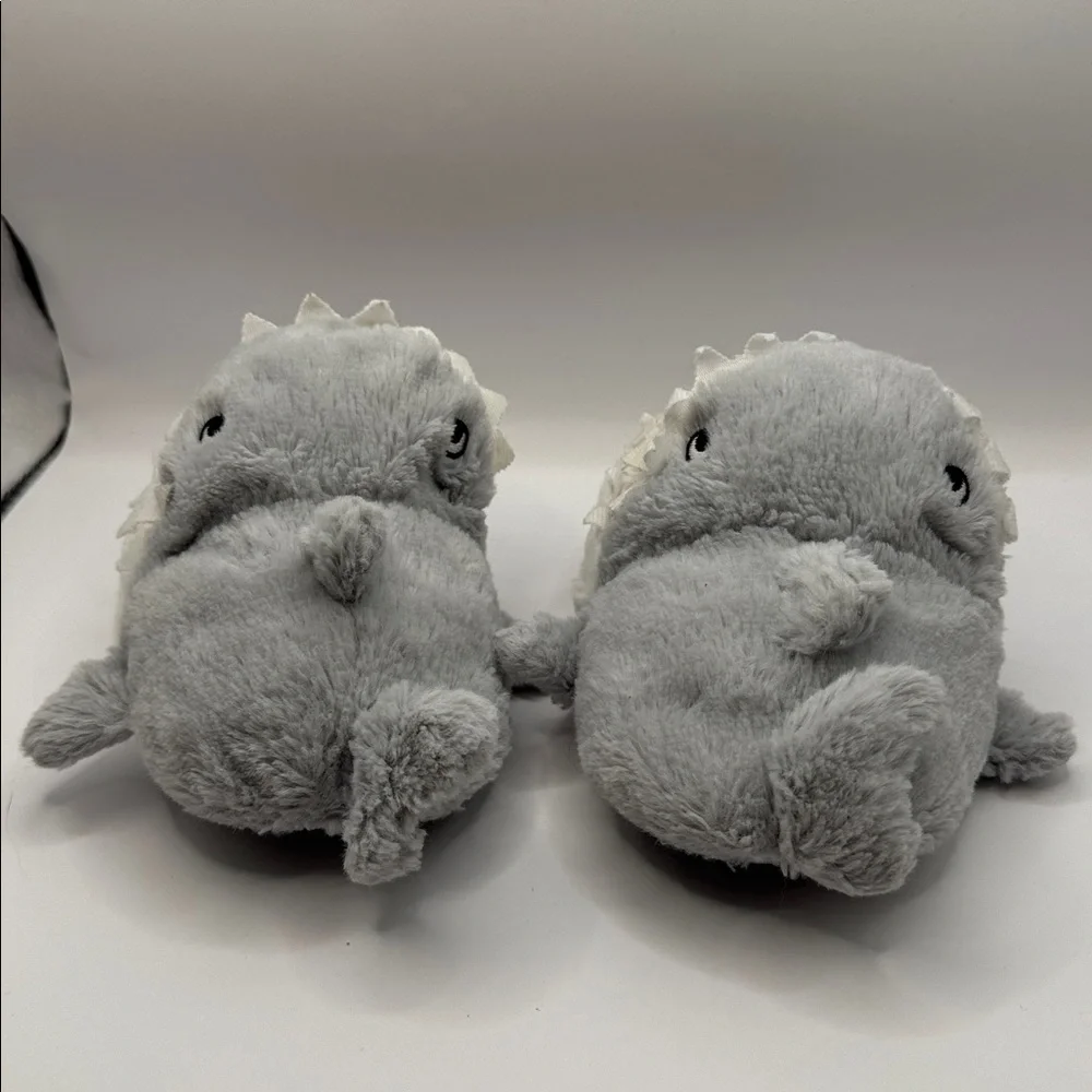Carter’s Shark Plush Slippers Kids Size Small 5/6 Gray Red Cozy Cute